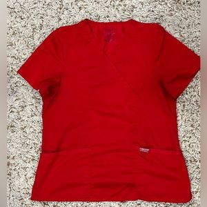 Cherokee Women Scrubs Top Workwear Revolution Mock Wrap Red L